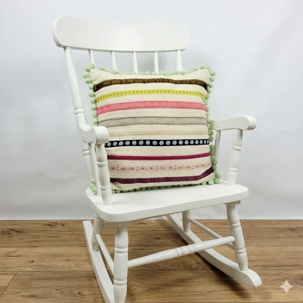 Pottery Barn Kids Floral Dot Ribbon Striped Throw Pillow Pom Pom Discontinued